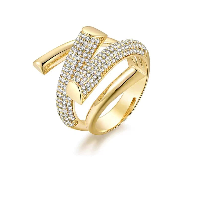 Skorter | Adjustable Gold Micro Setting Rhinestone Binded Ring