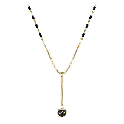 Skorter | Gothic Vibe Black Beaded Chain Necklace With Long Drop Ball Charm