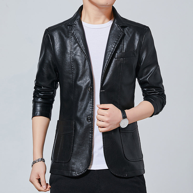 Men's fashionable faux leather jacket with practical cut and stylish details Skorter