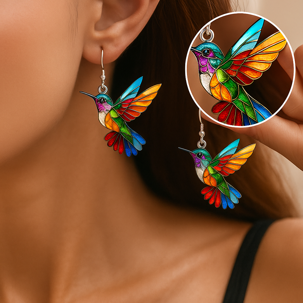 Skorter | Colorful Hummingbird Earrings – Cheerful Dangle Jewelry with Flying Bird