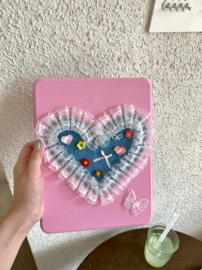 Skorter | Cute pink iPad case with heart lace design – Floral stand case