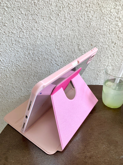 Skorter | Cute pink iPad case with heart lace design – Floral stand case