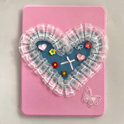 Skorter | Cute pink iPad case with heart lace design – Floral stand case