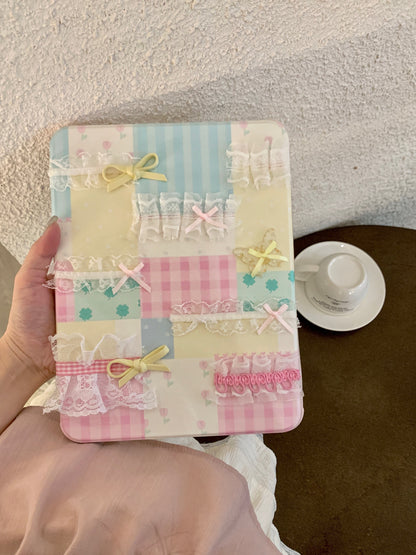 Skorter | Pastel Patchwork Lace iPad Case – Sweet Bows, Stand Case