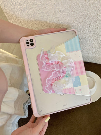 Skorter | Pastel Patchwork Lace iPad Case – Sweet Bows, Stand Case