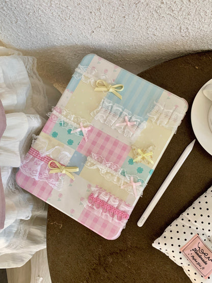 Skorter | Pastel Patchwork Lace iPad Case – Sweet Bows, Stand Case