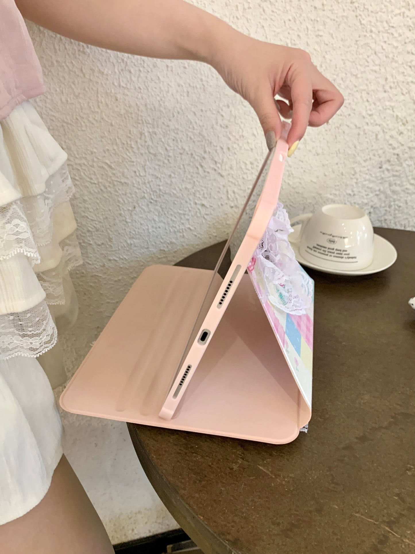 Skorter | Pastel Patchwork Lace iPad Case – Sweet Bows, Stand Case