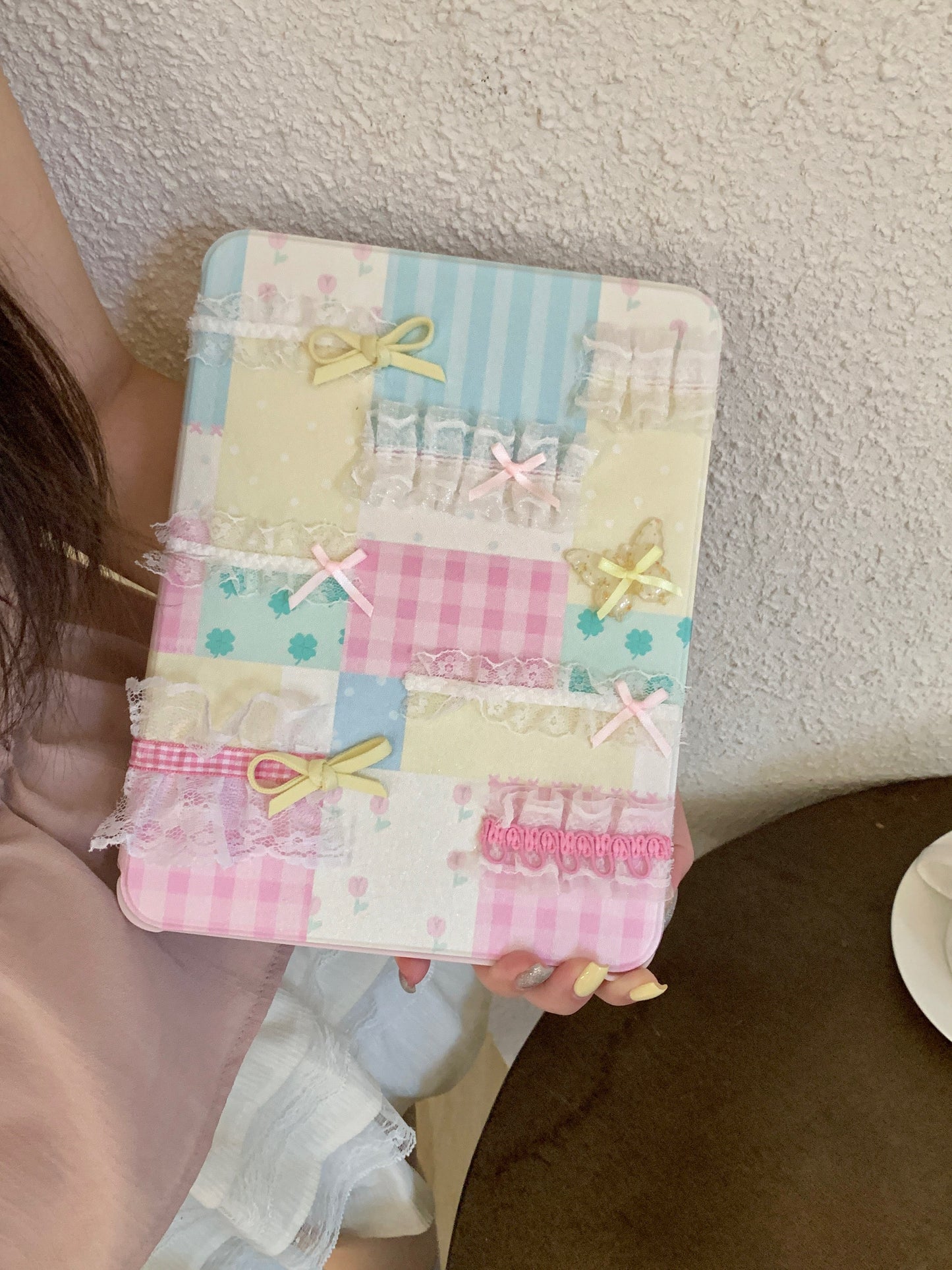 Skorter | Pastel Patchwork Lace iPad Case – Sweet Bows, Stand Case