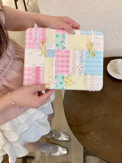 Skorter | Pastel Patchwork Lace iPad Case – Sweet Bows, Stand Case