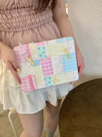 Skorter | Pastel Patchwork Lace iPad Case – Sweet Bows, Stand Case