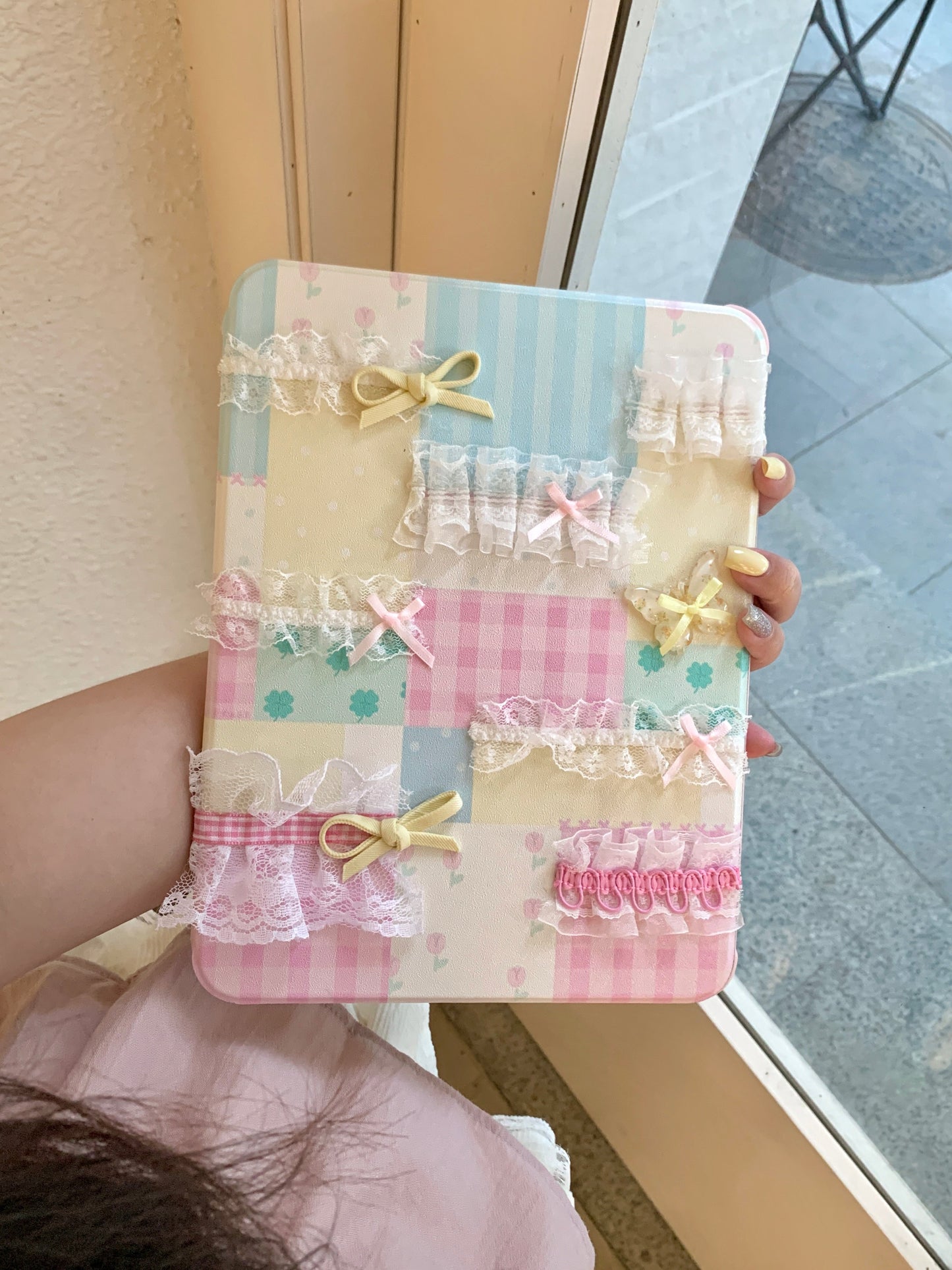 Skorter | Pastel Patchwork Lace iPad Case – Sweet Bows, Stand Case