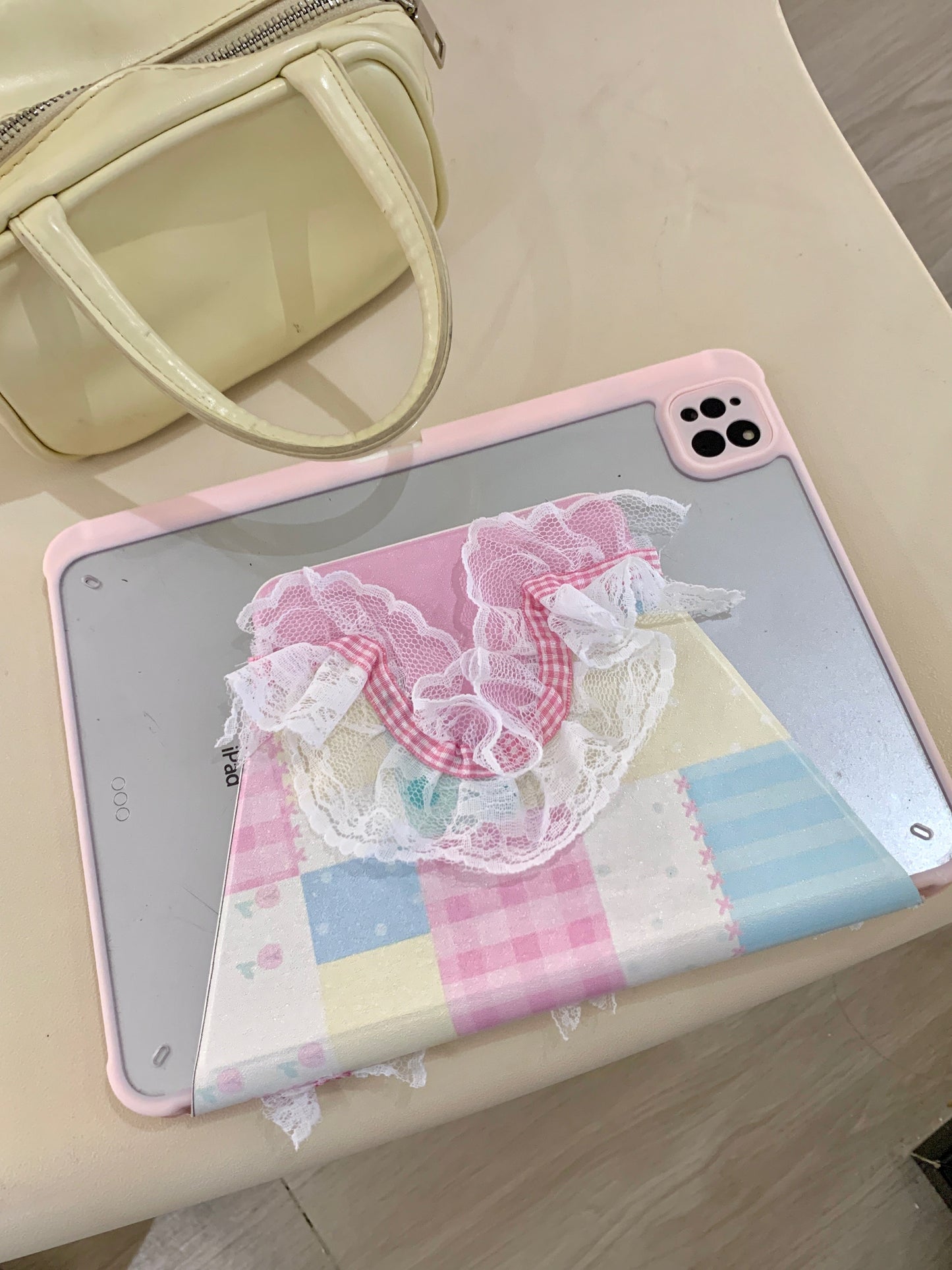 Skorter | Pastel Patchwork Lace iPad Case – Sweet Bows, Stand Case