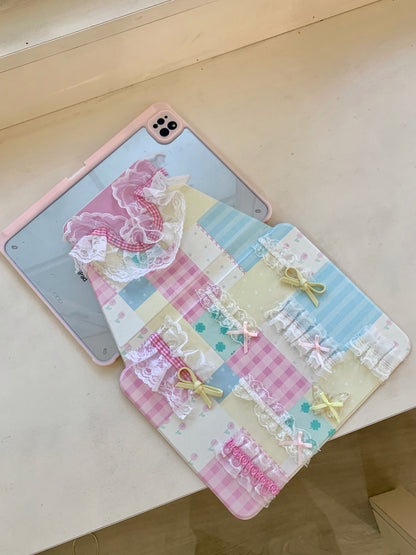 Skorter | Pastel Patchwork Lace iPad Case – Sweet Bows, Stand Case