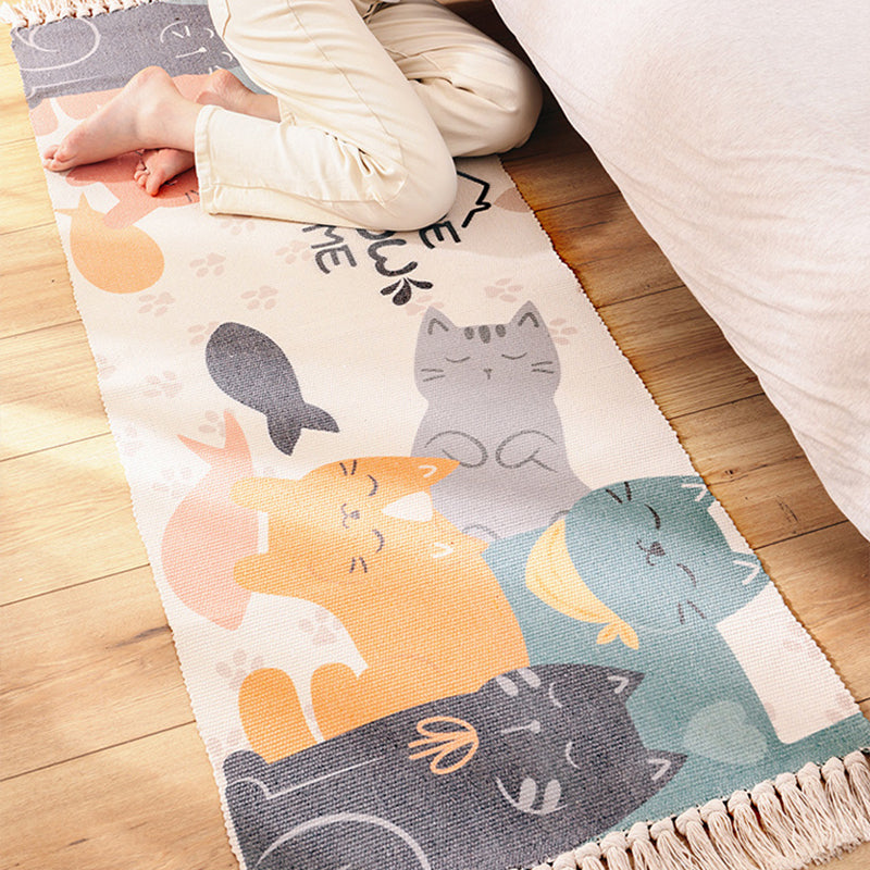 Skorter | Cartoon Animal Patterned Rug Colorful Cotton Rug Washable Pet-Friendly Rug for the Children's Room