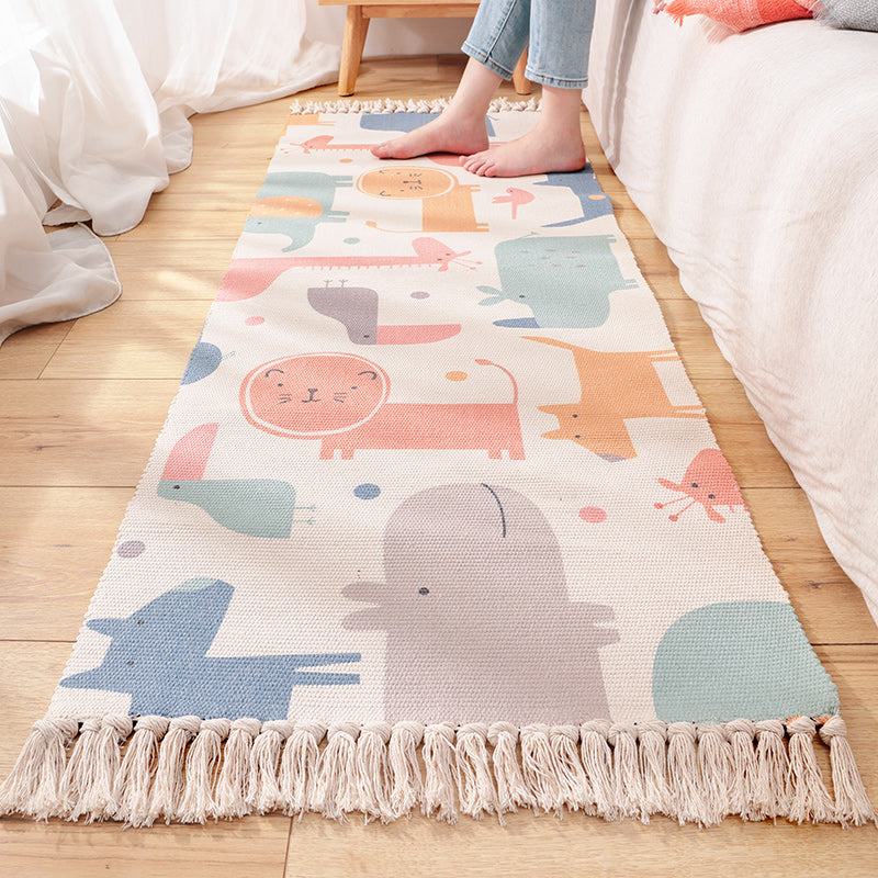 Skorter | Cartoon Animal Patterned Rug Colorful Cotton Rug Washable Pet-Friendly Rug for the Children's Room