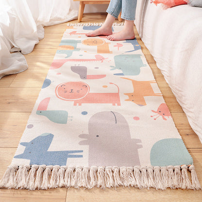 Skorter | Cartoon Animal Patterned Rug Colorful Cotton Rug Washable Pet-Friendly Rug for the Children's Room