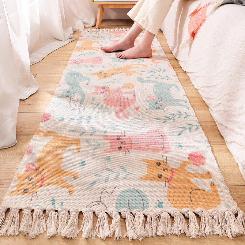 Skorter | Cartoon Animal Patterned Rug Colorful Cotton Rug Washable Pet-Friendly Rug for the Children's Room