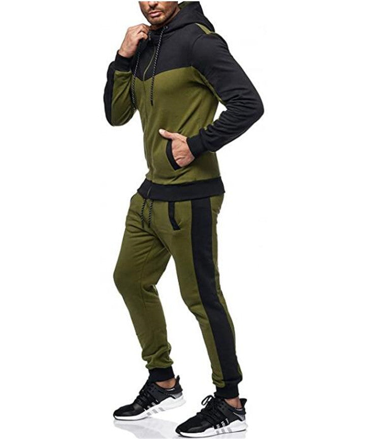 Men's sporty tracksuit set with hood and stylish contrast seams Skorter