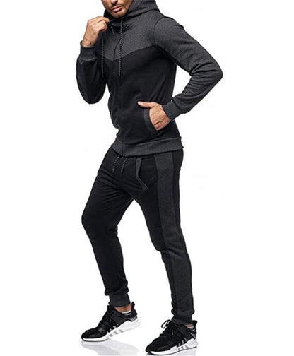 Men's sporty tracksuit set with hood and stylish contrast seams Skorter