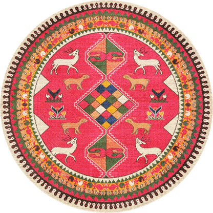 Skorter | Ethnic Multicolor Floral Rug Synthetic Pearls Rug Non-Slip Backing Pet-Friendly Machine Washable Rug for Large Room