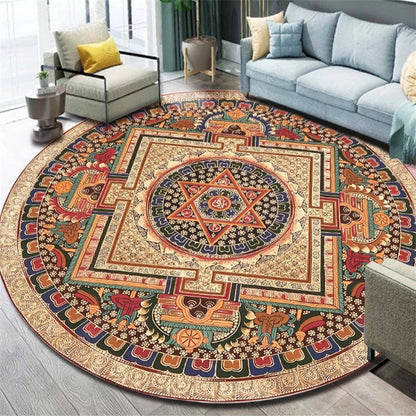 Skorter | Ethnic Multicolor Floral Rug Synthetic Pearls Rug Non-Slip Backing Pet-Friendly Machine Washable Rug for Large Room