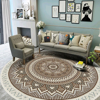 Skorter | Ethnic Multicolor Floral Rug Synthetic Pearls Rug Non-Slip Backing Pet-Friendly Machine Washable Rug for Large Room