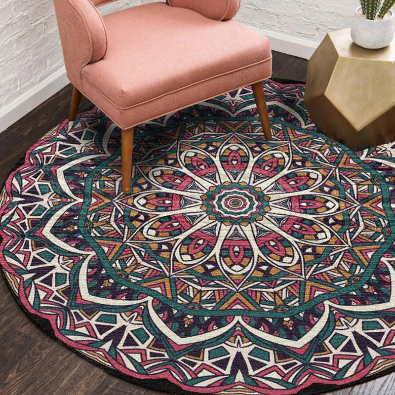 Skorter | Ethnic Multicolor Floral Rug Synthetic Pearls Rug Non-Slip Backing Pet-Friendly Machine Washable Rug for Large Room