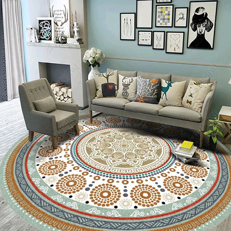 Skorter | Ethnic Multicolor Floral Rug Synthetic Pearls Rug Non-Slip Backing Pet-Friendly Machine Washable Rug for Large Room