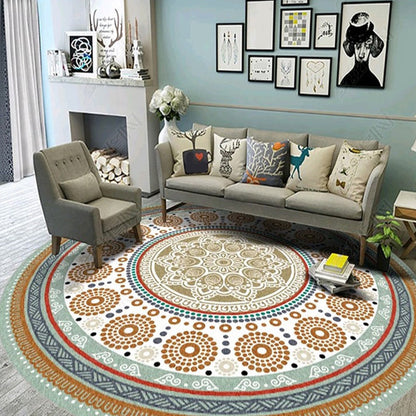 Skorter | Ethnic Multicolor Floral Rug Synthetic Pearls Rug Non-Slip Backing Pet-Friendly Machine Washable Rug for Large Room