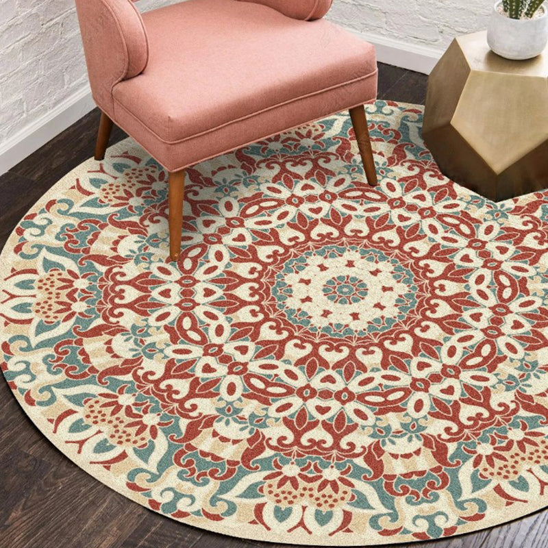 Skorter | Ethnic Multicolor Floral Rug Synthetic Pearls Rug Non-Slip Backing Pet-Friendly Machine Washable Rug for Large Room