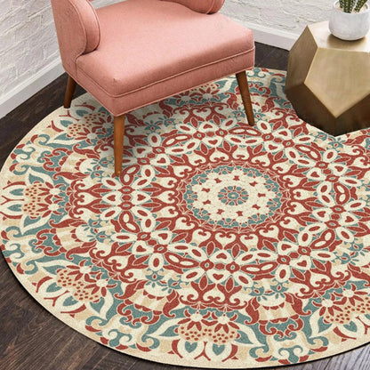 Skorter | Ethnic Multicolor Floral Rug Synthetic Pearls Rug Non-Slip Backing Pet-Friendly Machine Washable Rug for Large Room