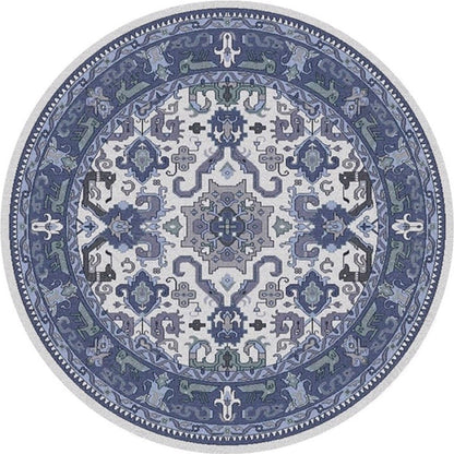 Skorter | Ethnic Multicolor Floral Rug Synthetic Pearls Rug Non-Slip Backing Pet-Friendly Machine Washable Rug for Large Room