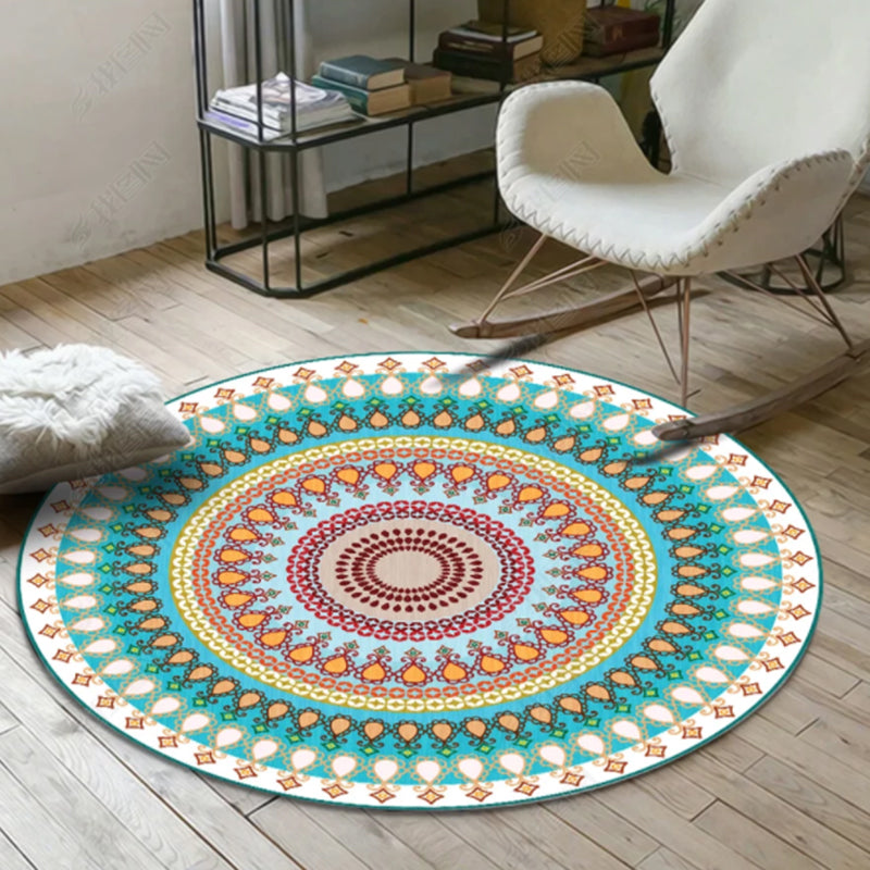 Skorter | Chic Tribal Striped Carpet Multicolored Moroccan Carpet Polyester Non-Slip Back Washable Pet-Friendly Carpet for Bedroom