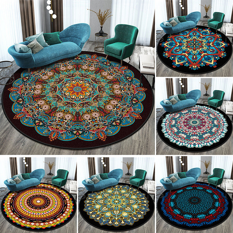 Skorter | Bohemian Living Room Rug Multicolored Mandala Rug Polyester Stain Resistant Washable Non-Slip Backing Rug for Hallway