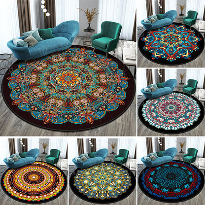 Skorter | Bohemian Living Room Rug Multicolored Mandala Rug Polyester Stain Resistant Washable Non-Slip Backing Rug for Hallway