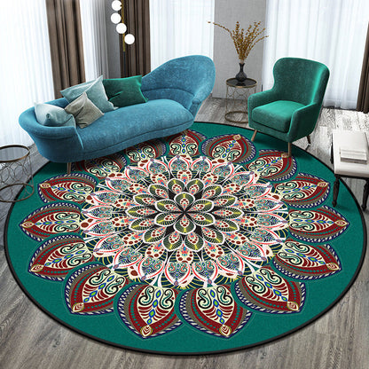 Skorter | Bohemian Living Room Rug Multicolored Mandala Rug Polyester Stain Resistant Washable Non-Slip Backing Rug for Hallway