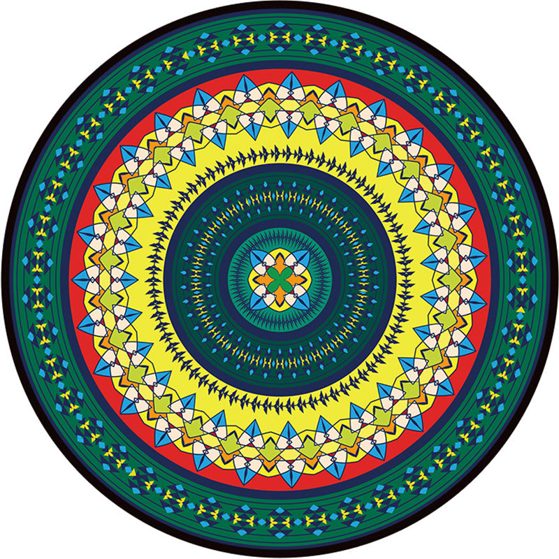 Skorter | Bohemian Living Room Rug Multicolored Mandala Rug Polyester Stain Resistant Washable Non-Slip Backing Rug for Hallway