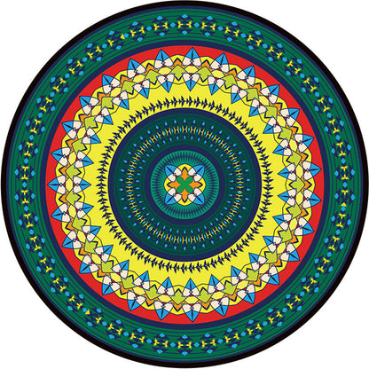 Skorter | Bohemian Living Room Rug Multicolored Mandala Rug Polyester Stain Resistant Washable Non-Slip Backing Rug for Hallway
