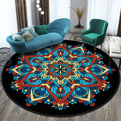 Skorter | Bohemian Living Room Rug Multicolored Mandala Rug Polyester Stain Resistant Washable Non-Slip Backing Rug for Hallway