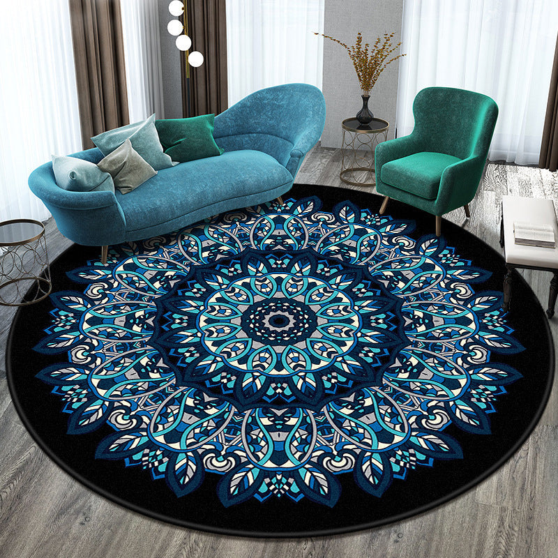 Skorter | Bohemian Living Room Rug Multicolored Mandala Rug Polyester Stain Resistant Washable Non-Slip Backing Rug for Hallway