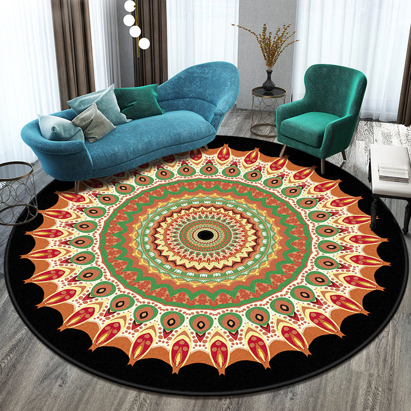 Skorter | Bohemian Living Room Rug Multicolored Mandala Rug Polyester Stain Resistant Washable Non-Slip Backing Rug for Hallway