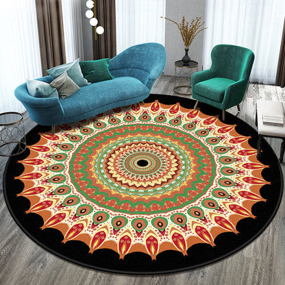 Skorter | Bohemian Living Room Rug Multicolored Mandala Rug Polyester Stain Resistant Washable Non-Slip Backing Rug for Hallway