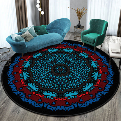 Skorter | Bohemian Living Room Rug Multicolored Mandala Rug Polyester Stain Resistant Washable Non-Slip Backing Rug for Hallway