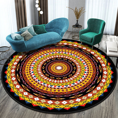 Skorter | Bohemian Living Room Rug Multicolored Mandala Rug Polyester Stain Resistant Washable Non-Slip Backing Rug for Hallway