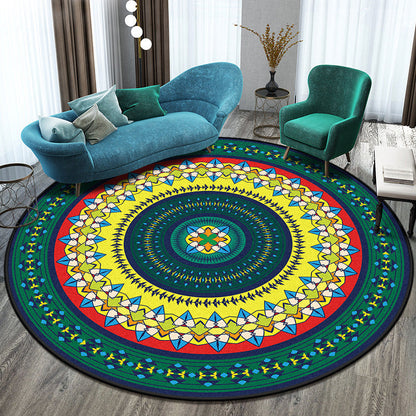 Skorter | Bohemian Living Room Rug Multicolored Mandala Rug Polyester Stain Resistant Washable Non-Slip Backing Rug for Hallway