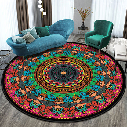 Skorter | Bohemian Living Room Rug Multicolored Mandala Rug Polyester Stain Resistant Washable Non-Slip Backing Rug for Hallway