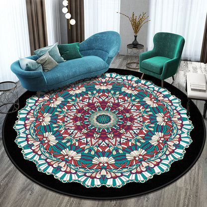Skorter | Bohemian Living Room Rug Multicolored Mandala Rug Polyester Stain Resistant Washable Non-Slip Backing Rug for Hallway