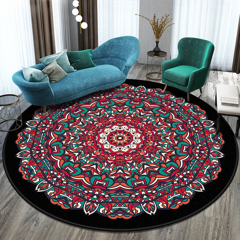 Skorter | Bohemian Living Room Rug Multicolored Mandala Rug Polyester Stain Resistant Washable Non-Slip Backing Rug for Hallway