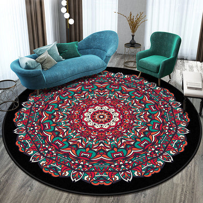 Skorter | Bohemian Living Room Rug Multicolored Mandala Rug Polyester Stain Resistant Washable Non-Slip Backing Rug for Hallway