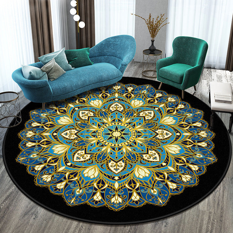 Skorter | Bohemian Living Room Rug Multicolored Mandala Rug Polyester Stain Resistant Washable Non-Slip Backing Rug for Hallway